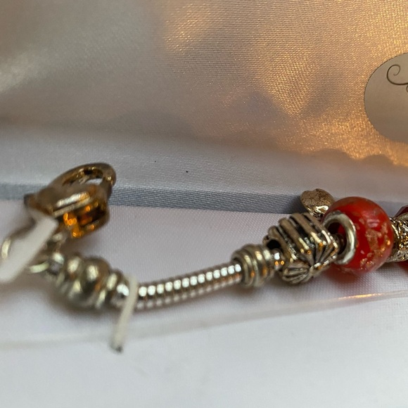 Chunky Red Glass Bead Metal Bracelet - Picture 3 of 15